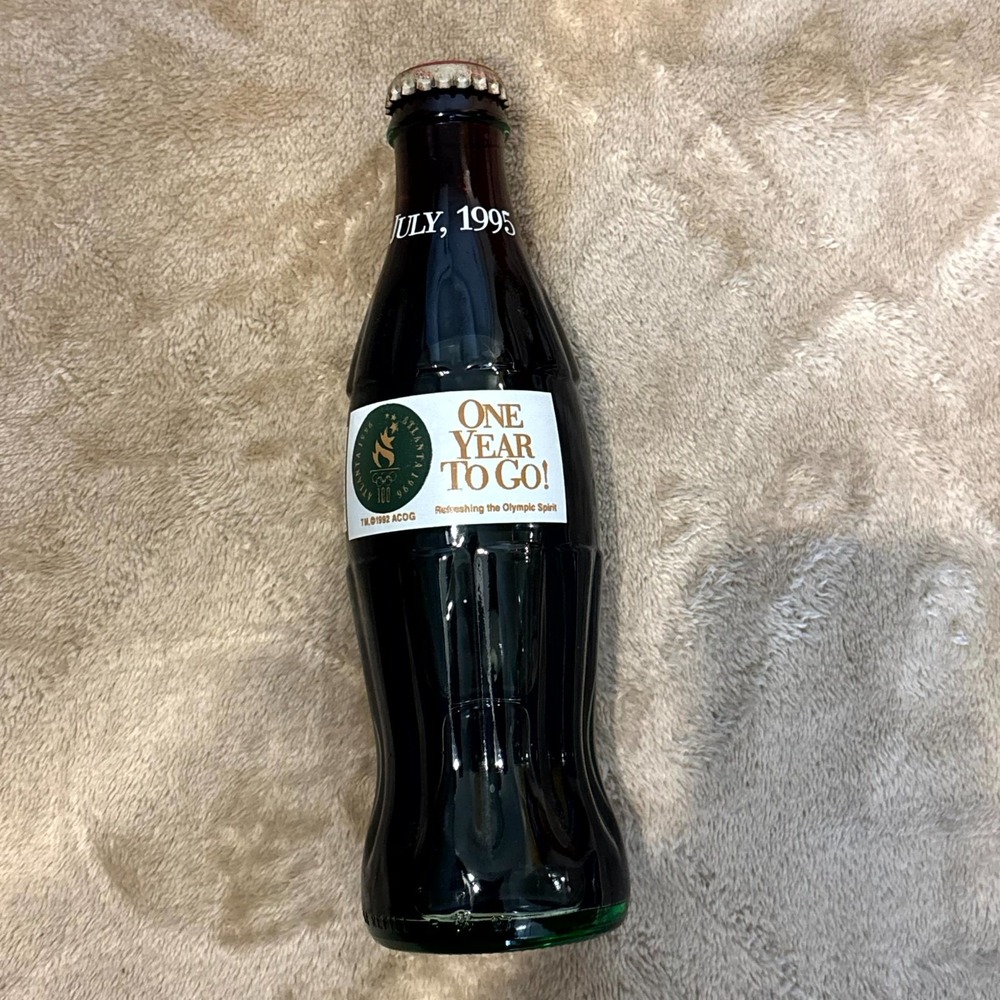 1995 Coca Cola Atlanta Olympics Glass Bottle Sealed 8oz One Year To Go Coke
